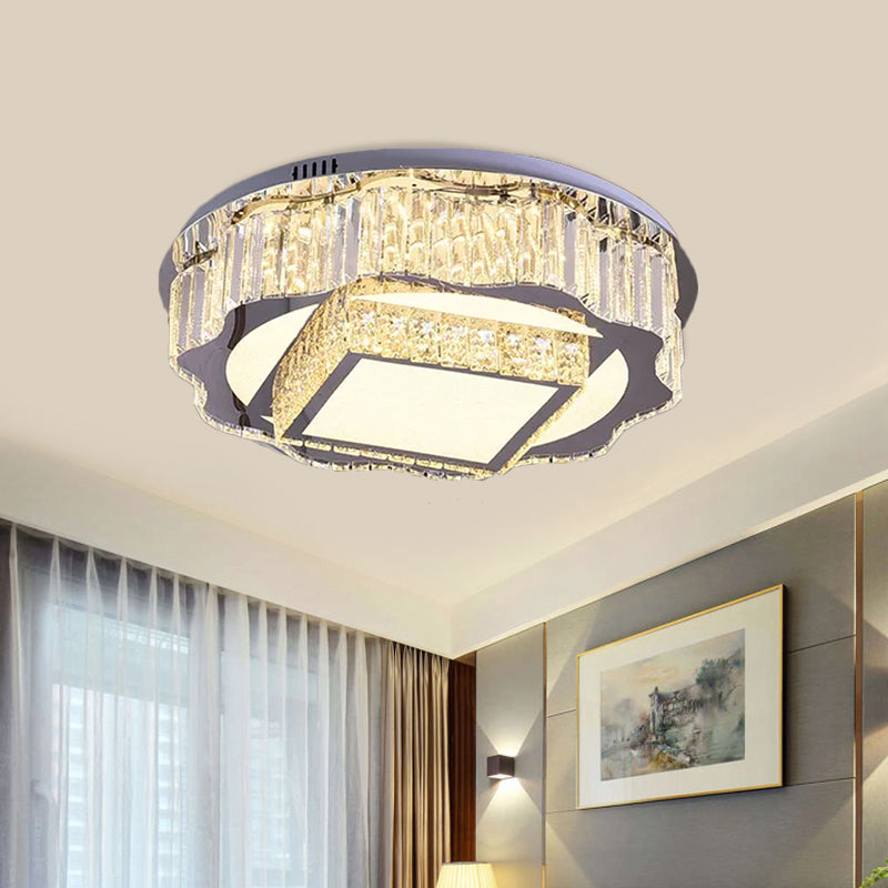 K9 Crystal LED Flushmount Lighting Modern Chrome Flower and Square Hotel Ceiling Flush Light Clearhalo 'Ceiling Lights' 'Close To Ceiling Lights' 'Close to ceiling' 'Flush mount' Lighting' 790588