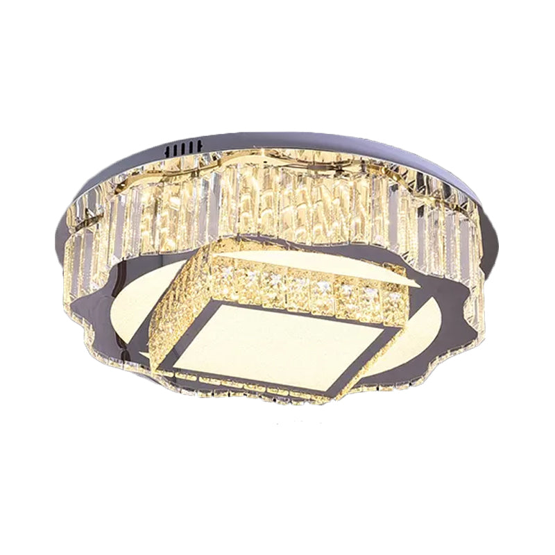 K9 Crystal LED Flushmount Lighting Modern Chrome Flower and Square Hotel Ceiling Flush Light Clearhalo 'Ceiling Lights' 'Close To Ceiling Lights' 'Close to ceiling' 'Flush mount' Lighting' 790589