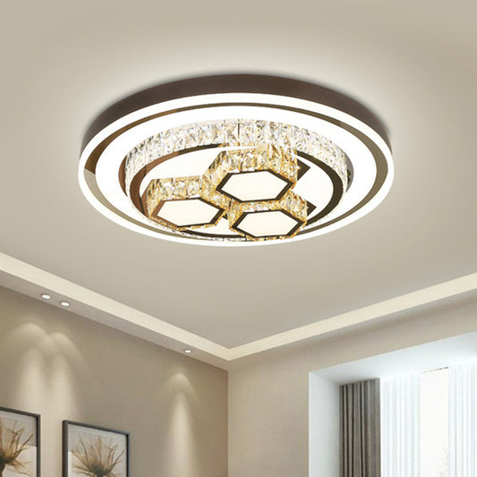 Chrome Finish LED Ceiling Lamp Modern Crystal Geometry Flush Mounted Light for Bedroom Chrome Clearhalo 'Ceiling Lights' 'Close To Ceiling Lights' 'Close to ceiling' 'Flush mount' Lighting' 790591