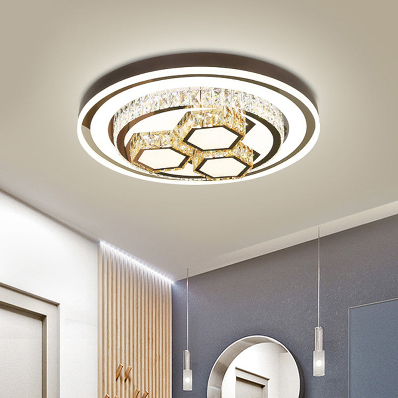 Chrome Finish LED Ceiling Lamp Modern Crystal Geometry Flush Mounted Light for Bedroom Clearhalo 'Ceiling Lights' 'Close To Ceiling Lights' 'Close to ceiling' 'Flush mount' Lighting' 790592