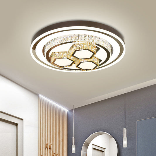 Chrome Finish LED Ceiling Lamp Modern Crystal Geometry Flush Mounted Light for Bedroom Clearhalo 'Ceiling Lights' 'Close To Ceiling Lights' 'Close to ceiling' 'Flush mount' Lighting' 790592