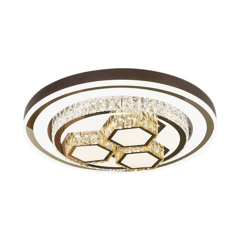 Chrome Finish LED Ceiling Lamp Modern Crystal Geometry Flush Mounted Light for Bedroom Clearhalo 'Ceiling Lights' 'Close To Ceiling Lights' 'Close to ceiling' 'Flush mount' Lighting' 790593