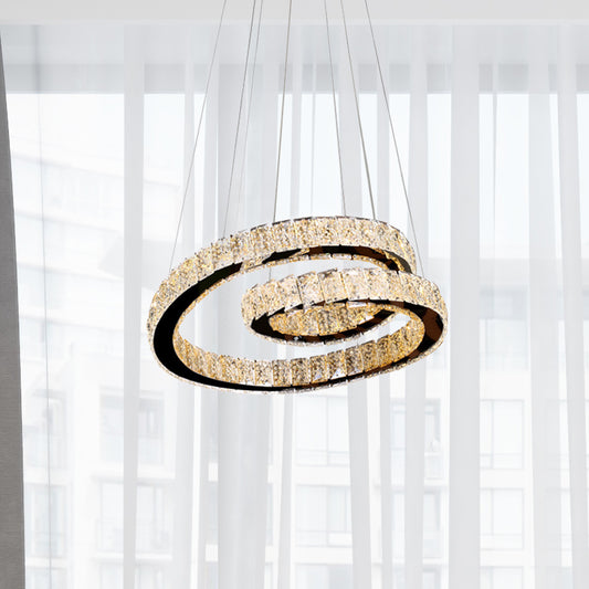 Chrome Closed Curve Pendant Light Minimalistic K9 Crystal Kitchen Dinette LED Chandelier Chrome Clearhalo 'Ceiling Lights' 'Chandeliers' 'Modern Chandeliers' 'Modern' Lighting' 790595