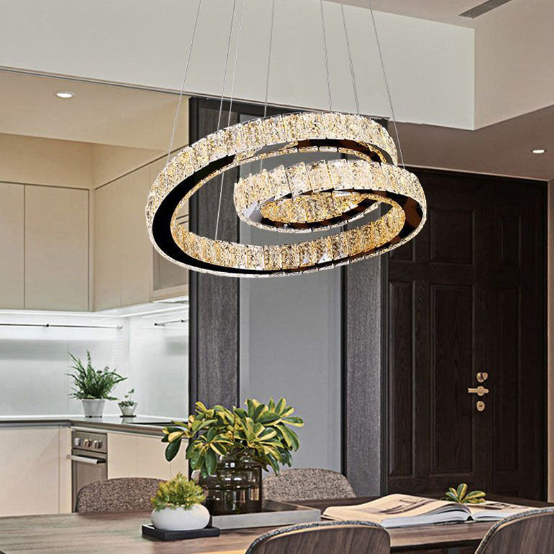 Chrome Closed Curve Pendant Light Minimalistic K9 Crystal Kitchen Dinette LED Chandelier Clearhalo 'Ceiling Lights' 'Chandeliers' 'Modern Chandeliers' 'Modern' Lighting' 790596