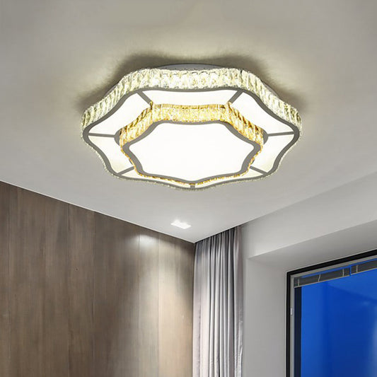 2 Layers Flower LED Flush Light Contemporary Chrome Crystal Ceiling Mounted Lamp for Living Room Chrome Clearhalo 'Ceiling Lights' 'Close To Ceiling Lights' 'Close to ceiling' 'Flush mount' Lighting' 790599