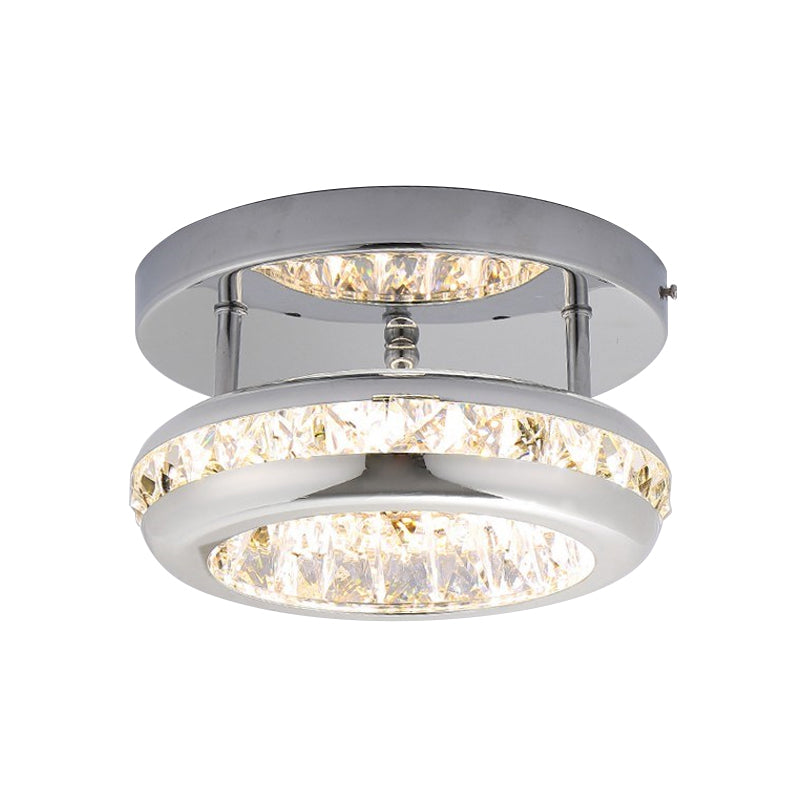 Polished Chrome Donut Mini Ceiling Lamp Simple Crystal Corridor LED Flush Mount Fixture in Warm/White Light Clearhalo 'Ceiling Lights' 'Close To Ceiling Lights' 'Close to ceiling' 'Flush mount' Lighting' 790609