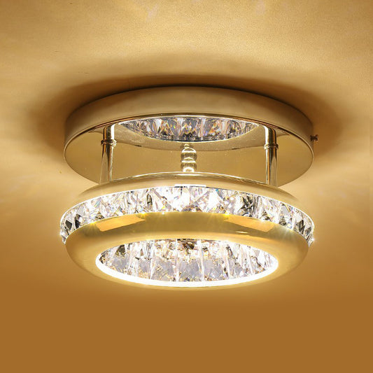Polished Chrome Donut Mini Ceiling Lamp Simple Crystal Corridor LED Flush Mount Fixture in Warm/White Light Clearhalo 'Ceiling Lights' 'Close To Ceiling Lights' 'Close to ceiling' 'Flush mount' Lighting' 790610