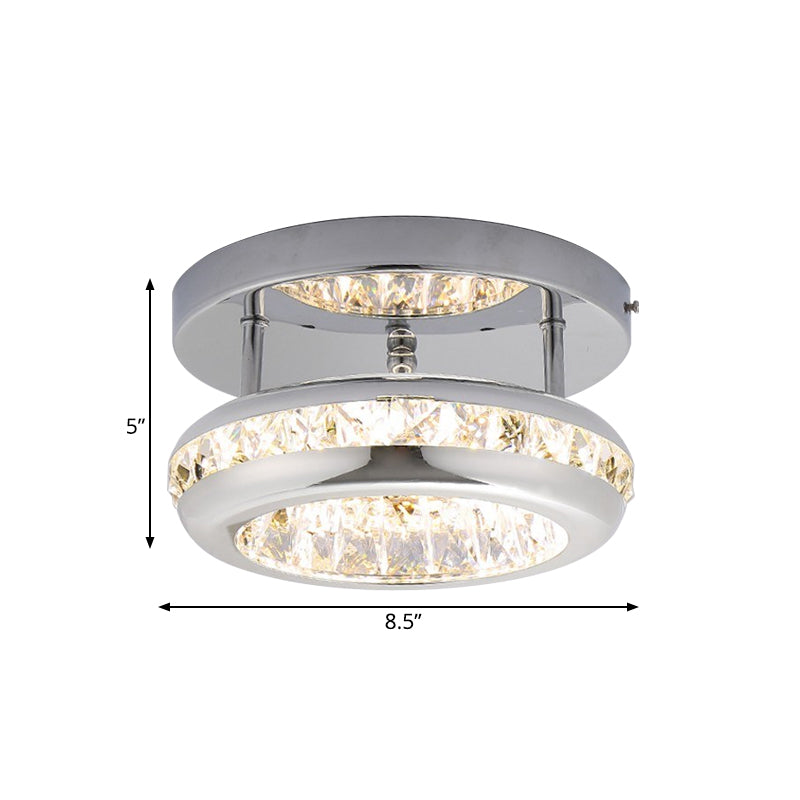 Polished Chrome Donut Mini Ceiling Lamp Simple Crystal Corridor LED Flush Mount Fixture in Warm/White Light Clearhalo 'Ceiling Lights' 'Close To Ceiling Lights' 'Close to ceiling' 'Flush mount' Lighting' 790611