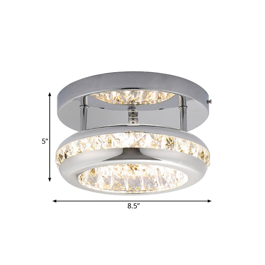 Polished Chrome Donut Mini Ceiling Lamp Simple Crystal Corridor LED Flush Mount Fixture in Warm/White Light Clearhalo 'Ceiling Lights' 'Close To Ceiling Lights' 'Close to ceiling' 'Flush mount' Lighting' 790611