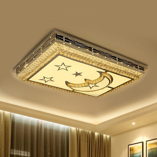 Crystal-Encrusted Chrome LED Flush Mount Crescent and Star Patterned Rectangle Modern Ceiling Light Chrome Clearhalo 'Ceiling Lights' 'Close To Ceiling Lights' 'Close to ceiling' 'Flush mount' Lighting' 790616