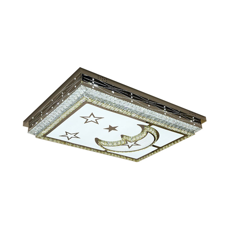 Crystal-Encrusted Chrome LED Flush Mount Crescent and Star Patterned Rectangle Modern Ceiling Light Clearhalo 'Ceiling Lights' 'Close To Ceiling Lights' 'Close to ceiling' 'Flush mount' Lighting' 790618