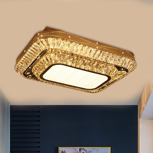 2 Tiers Rectangle Crystal Ceiling Flush Modernist Sitting Room LED Flushmount Light in Chrome Chrome Clearhalo 'Ceiling Lights' 'Close To Ceiling Lights' 'Close to ceiling' 'Flush mount' Lighting' 790624