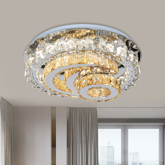 Opulent Inlaid Crystal LED Flushmount Modern Chrome Moon and Circle Parlor Ceiling Flush Light Fixture Chrome Clearhalo 'Ceiling Lights' 'Close To Ceiling Lights' 'Close to ceiling' 'Flush mount' Lighting' 790628