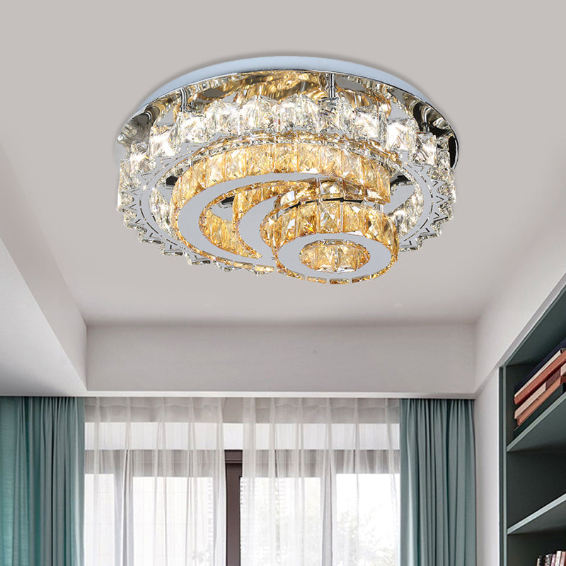 Opulent Inlaid Crystal LED Flushmount Modern Chrome Moon and Circle Parlor Ceiling Flush Light Fixture Clearhalo 'Ceiling Lights' 'Close To Ceiling Lights' 'Close to ceiling' 'Flush mount' Lighting' 790629