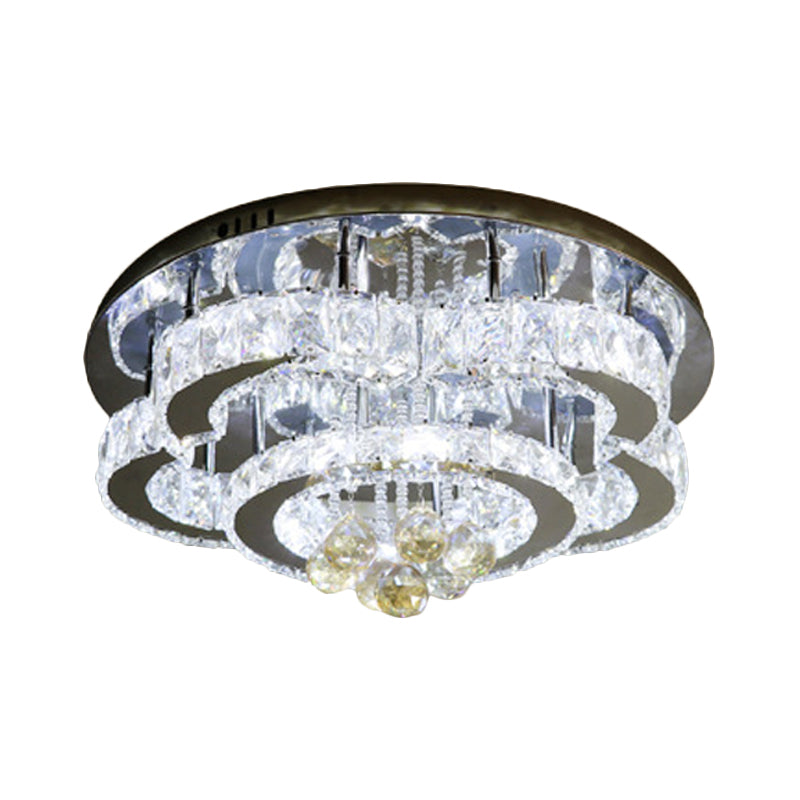 Crystal Chrome Ceiling Flushmount Lamp 2-Tier Square/Circle Modernist LED Flush Mount Lighting Clearhalo 'Ceiling Lights' 'Close To Ceiling Lights' 'Close to ceiling' 'Semi-flushmount' Lighting' 790650