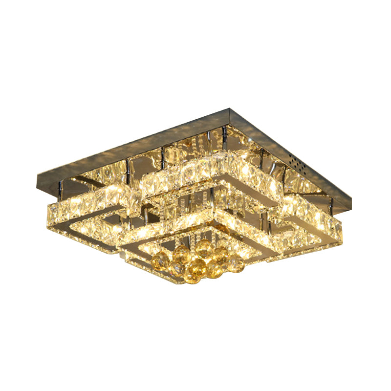 Crystal Chrome Ceiling Flushmount Lamp 2-Tier Square/Circle Modernist LED Flush Mount Lighting Clearhalo 'Ceiling Lights' 'Close To Ceiling Lights' 'Close to ceiling' 'Semi-flushmount' Lighting' 790655