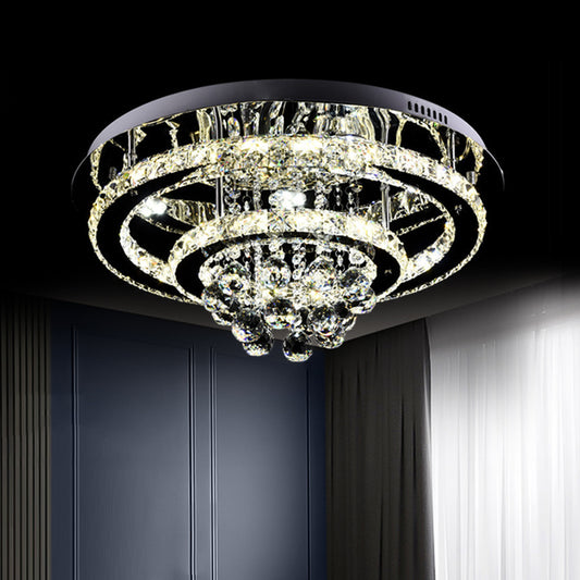 LED Flush Mount Ceiling Light Fixture Modern Bedroom Flushmount with Dual Round Crystal Frame in Chrome Chrome Clearhalo 'Ceiling Lights' 'Close To Ceiling Lights' 'Close to ceiling' 'Flush mount' Lighting' 790658
