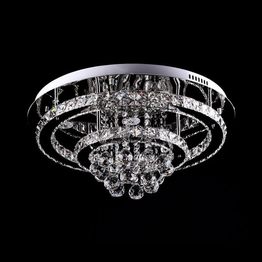 LED Flush Mount Ceiling Light Fixture Modern Bedroom Flushmount with Dual Round Crystal Frame in Chrome Clearhalo 'Ceiling Lights' 'Close To Ceiling Lights' 'Close to ceiling' 'Flush mount' Lighting' 790660