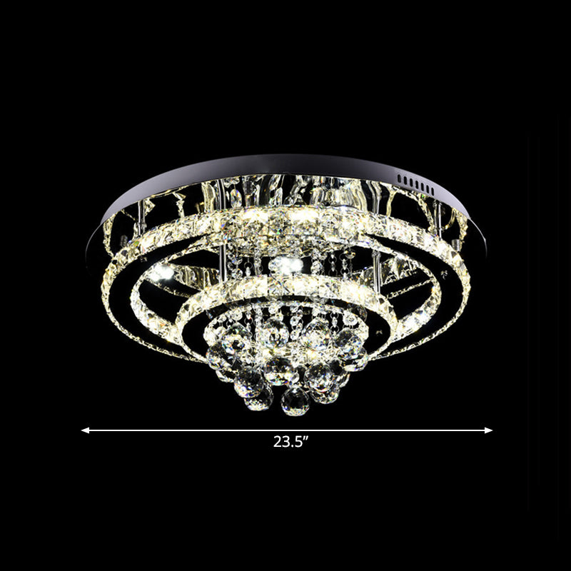 LED Flush Mount Ceiling Light Fixture Modern Bedroom Flushmount with Dual Round Crystal Frame in Chrome Clearhalo 'Ceiling Lights' 'Close To Ceiling Lights' 'Close to ceiling' 'Flush mount' Lighting' 790661