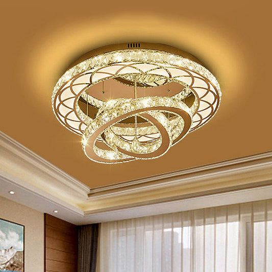 Crossed Ring LED Flush Light Fixture Modern Romantic Polished Chrome Crystal Ceiling Lamp for Lounge Chrome Clearhalo 'Ceiling Lights' 'Close To Ceiling Lights' 'Close to ceiling' 'Flush mount' Lighting' 790662