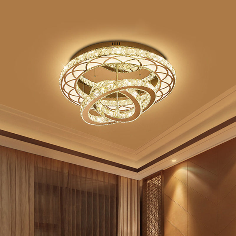 Crossed Ring LED Flush Light Fixture Modern Romantic Polished Chrome Crystal Ceiling Lamp for Lounge Clearhalo 'Ceiling Lights' 'Close To Ceiling Lights' 'Close to ceiling' 'Flush mount' Lighting' 790663