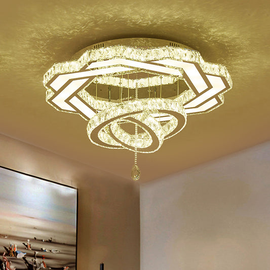 Circular Crystal LED Ceiling Lighting Contemporary Hotel Flush Mounted Lamp in Polished Chrome Chrome Clearhalo 'Ceiling Lights' 'Close To Ceiling Lights' 'Close to ceiling' 'Flush mount' Lighting' 790666