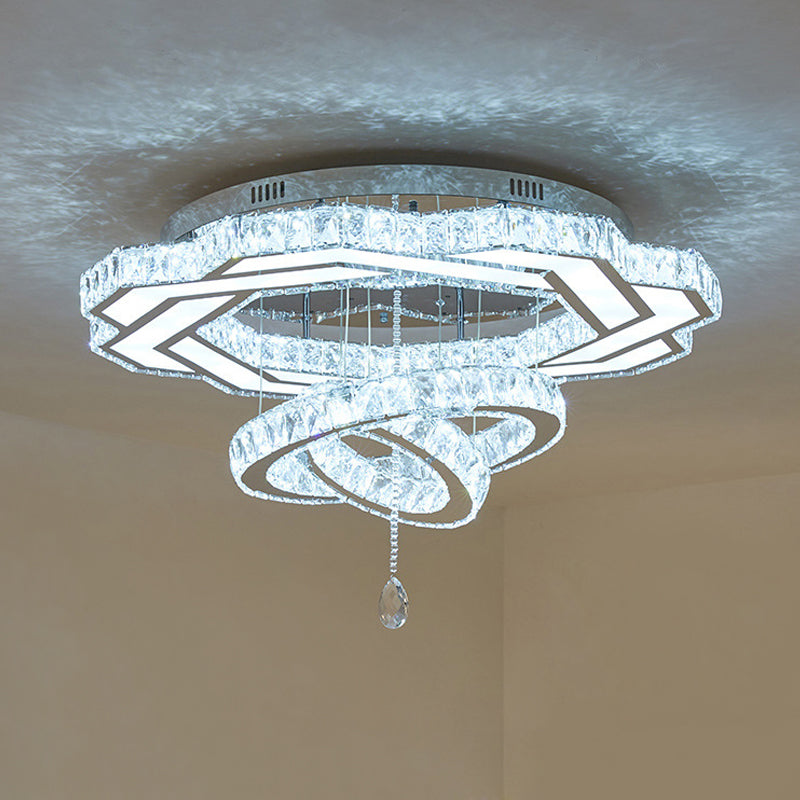 Circular Crystal LED Ceiling Lighting Contemporary Hotel Flush Mounted Lamp in Polished Chrome Clearhalo 'Ceiling Lights' 'Close To Ceiling Lights' 'Close to ceiling' 'Flush mount' Lighting' 790668