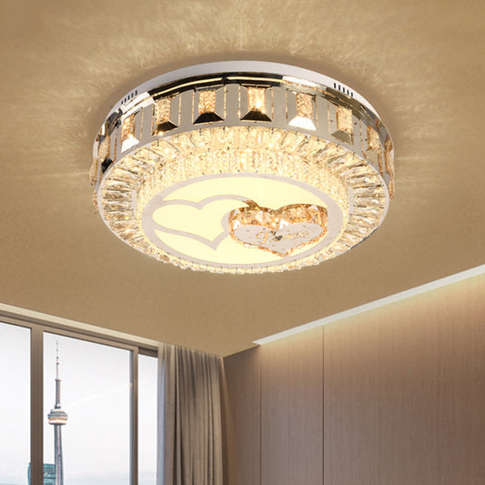 Stainless Steel Chrome LED Ceiling Flush Heart Pattern Drum Modern Flush Mount Lighting with Inserted Crystal Accent Chrome Clearhalo 'Ceiling Lights' 'Close To Ceiling Lights' 'Close to ceiling' 'Flush mount' Lighting' 790674