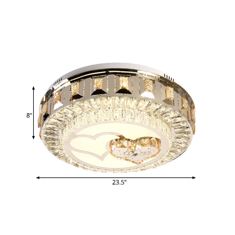 Stainless Steel Chrome LED Ceiling Flush Heart Pattern Drum Modern Flush Mount Lighting with Inserted Crystal Accent Clearhalo 'Ceiling Lights' 'Close To Ceiling Lights' 'Close to ceiling' 'Flush mount' Lighting' 790677