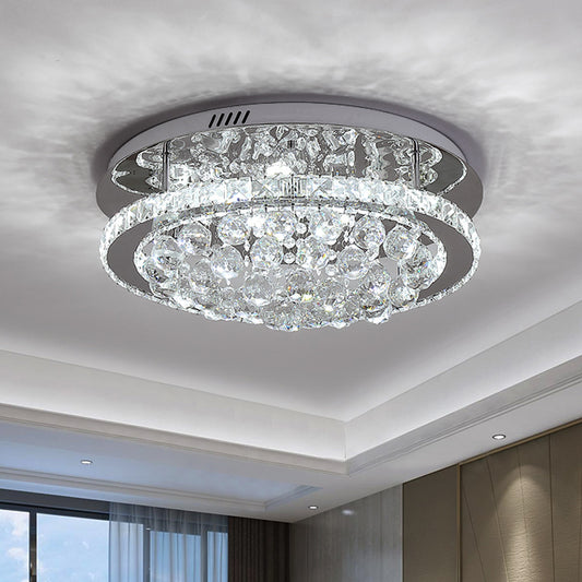 Mirrored Chrome Drum Semi Flush Mount Modern Crystal Hotel LED Ceiling Light with Waterfall Orb Drop Chrome Clearhalo 'Ceiling Lights' 'Close To Ceiling Lights' 'Close to ceiling' 'Semi-flushmount' Lighting' 790678