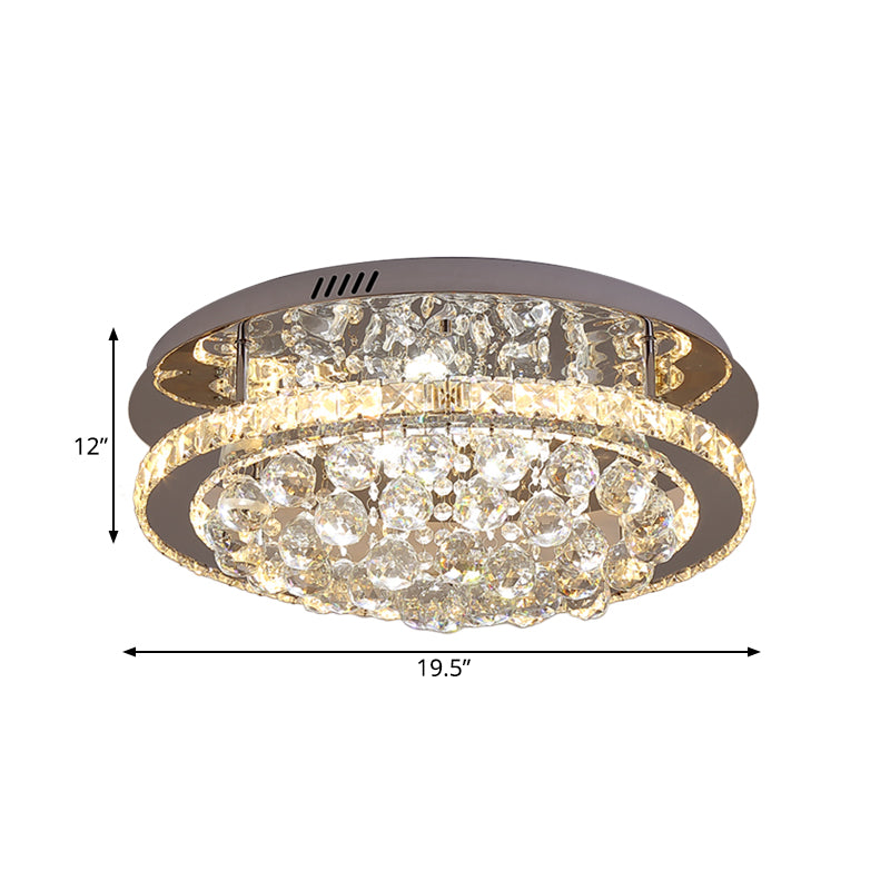 Mirrored Chrome Drum Semi Flush Mount Modern Crystal Hotel LED Ceiling Light with Waterfall Orb Drop Clearhalo 'Ceiling Lights' 'Close To Ceiling Lights' 'Close to ceiling' 'Semi-flushmount' Lighting' 790681