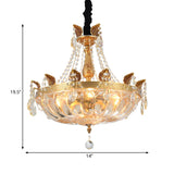 Vintage Basket Chandelier 5 Lights Transparent Glass Suspended Lighting Fixture in Brass Clearhalo 'Ceiling Lights' 'Chandeliers' 'Modern Chandeliers' 'Modern' Lighting' 790685