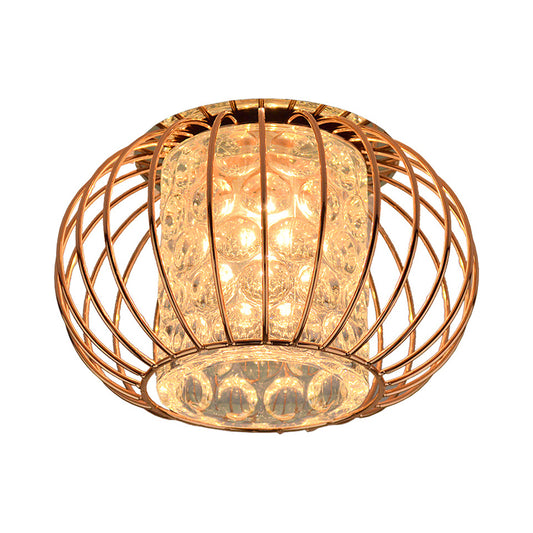 Cylindrical Bubble Crystal LED Flushmount Simple Corridor Ceiling Mount Light with Rose Gold Lantern Cage Clearhalo 'Ceiling Lights' 'Close To Ceiling Lights' 'Close to ceiling' 'Flush mount' Lighting' 790688