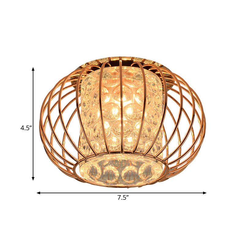 Cylindrical Bubble Crystal LED Flushmount Simple Corridor Ceiling Mount Light with Rose Gold Lantern Cage Clearhalo 'Ceiling Lights' 'Close To Ceiling Lights' 'Close to ceiling' 'Flush mount' Lighting' 790689