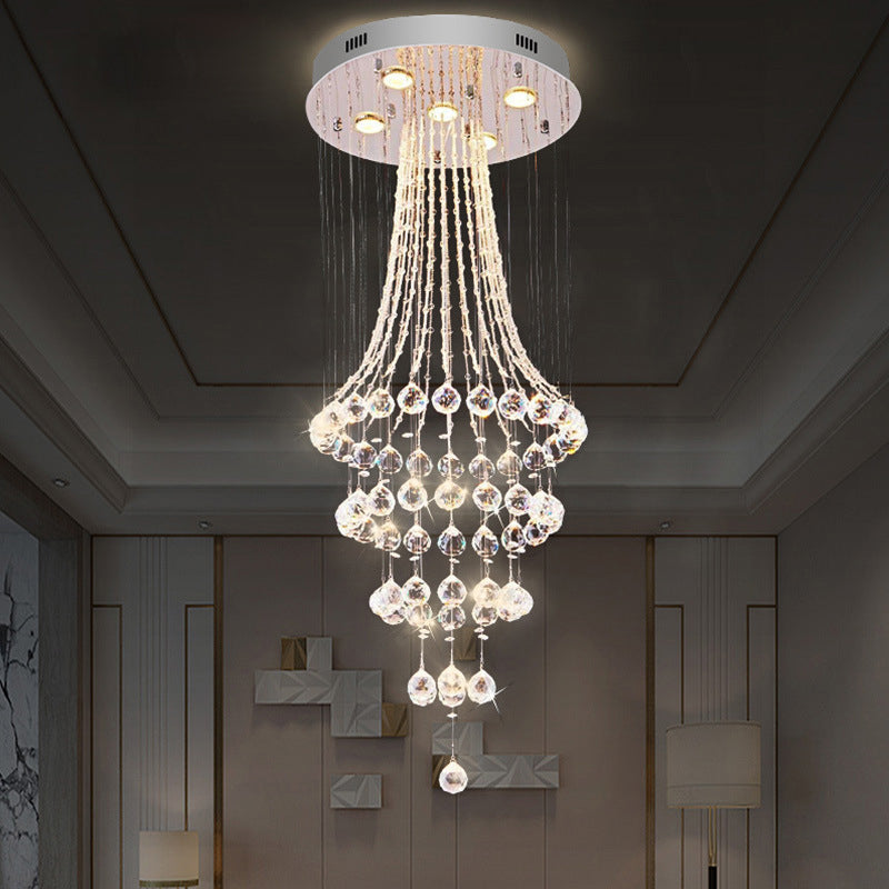 Flared Crystal Drape Ceiling Lamp Modern Stylish 5 Heads Dining Room Flush Mount Fixture in Chrome Clearhalo 'Ceiling Lights' 'Close To Ceiling Lights' 'Close to ceiling' 'Flush mount' Lighting' 790695