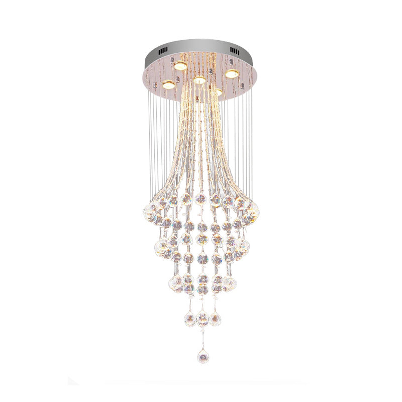 Flared Crystal Drape Ceiling Lamp Modern Stylish 5 Heads Dining Room Flush Mount Fixture in Chrome Clearhalo 'Ceiling Lights' 'Close To Ceiling Lights' 'Close to ceiling' 'Flush mount' Lighting' 790696