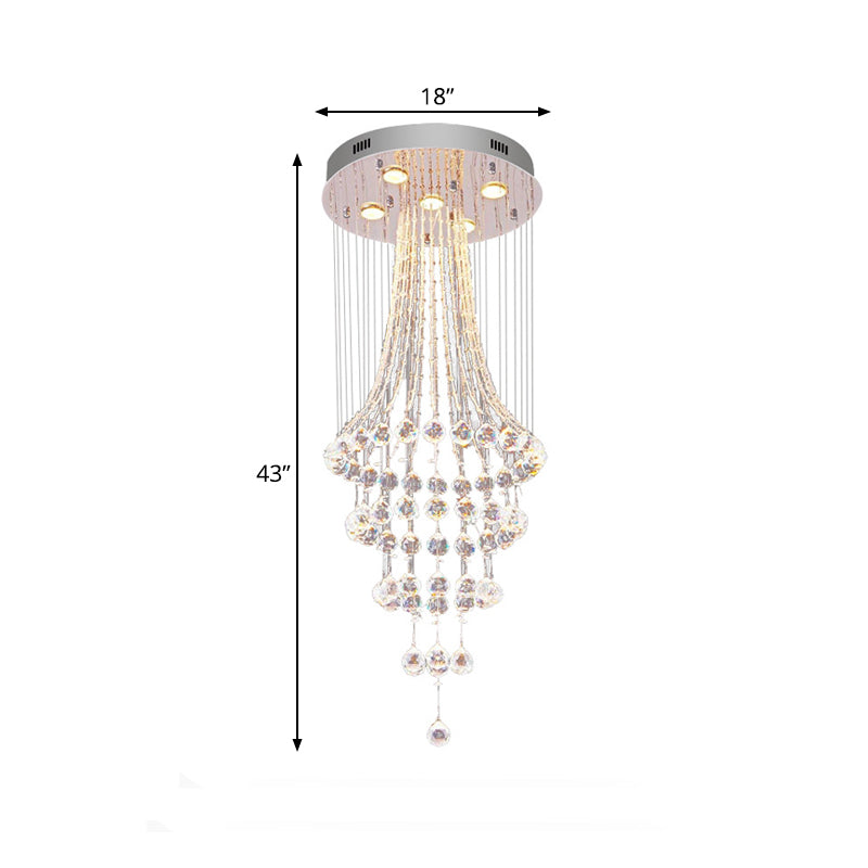 Flared Crystal Drape Ceiling Lamp Modern Stylish 5 Heads Dining Room Flush Mount Fixture in Chrome Clearhalo 'Ceiling Lights' 'Close To Ceiling Lights' 'Close to ceiling' 'Flush mount' Lighting' 790697