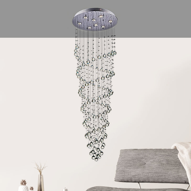 8 Lights Flush Mount Ceiling Chandelier Modern Stranded Crystal Beaded Flushmount Lighting in Chrome Chrome Clearhalo 'Ceiling Lights' 'Close To Ceiling Lights' 'Close to ceiling' 'Flush mount' Lighting' 790702