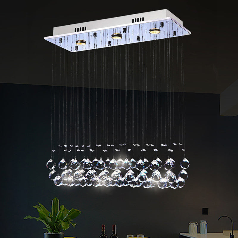 Dangling Crystal Ball LED Flush Light Modern Chrome Rectangular Dining Room Ceiling Mount Lamp Clearhalo 'Ceiling Lights' 'Close To Ceiling Lights' 'Close to ceiling' 'Flush mount' Lighting' 790711