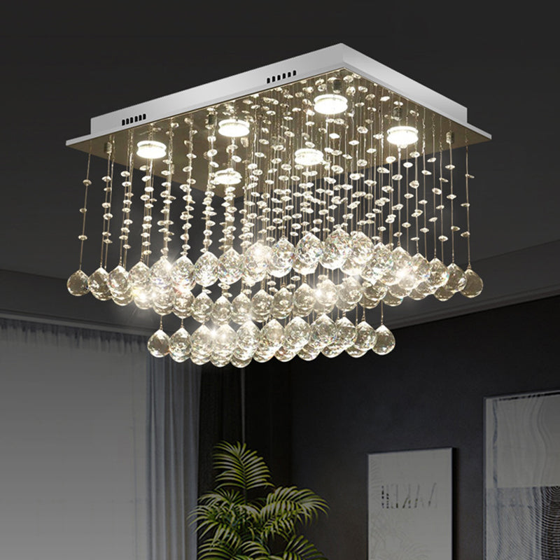 Chrome Finish 5 Bulbs Ceiling Flush Modernism Crystal Beaded Cuboid Flush-Mount Light Fixture Chrome Clearhalo 'Ceiling Lights' 'Close To Ceiling Lights' 'Close to ceiling' 'Flush mount' Lighting' 790714