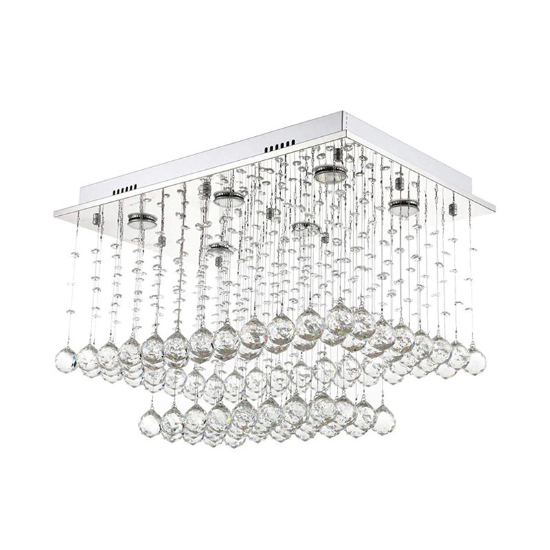 Chrome Finish 5 Bulbs Ceiling Flush Modernism Crystal Beaded Cuboid Flush-Mount Light Fixture Clearhalo 'Ceiling Lights' 'Close To Ceiling Lights' 'Close to ceiling' 'Flush mount' Lighting' 790716