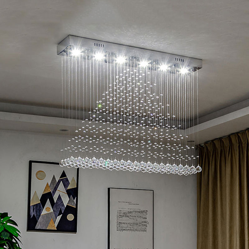 6 Bulbs Crystal Draping Flushmount Modern Chrome Pyramid Shape Parlor Ceiling Flush Light Chrome Clearhalo 'Ceiling Lights' 'Close To Ceiling Lights' 'Close to ceiling' 'Flush mount' Lighting' 790718