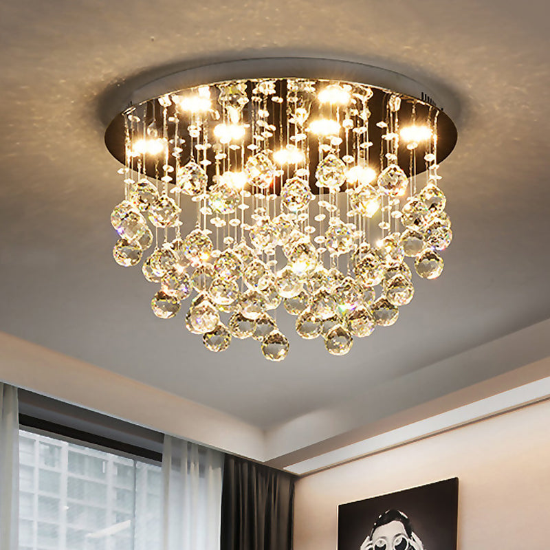 Crystal Orbs Fountain Flush Mount Light Modernist 9-Light Living Room Close to Ceiling Lamp in Chrome Chrome Clearhalo 'Ceiling Lights' 'Close To Ceiling Lights' 'Close to ceiling' 'Flush mount' Lighting' 790722