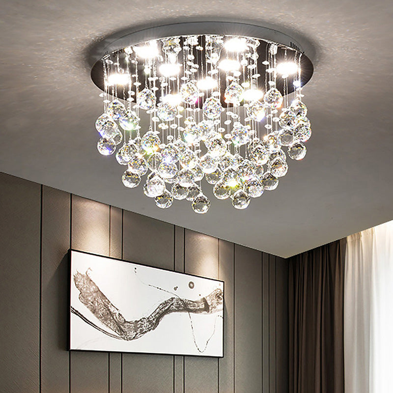 Crystal Orbs Fountain Flush Mount Light Modernist 9-Light Living Room Close to Ceiling Lamp in Chrome Clearhalo 'Ceiling Lights' 'Close To Ceiling Lights' 'Close to ceiling' 'Flush mount' Lighting' 790723