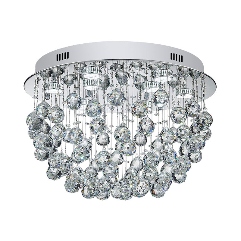 Crystal Orbs Fountain Flush Mount Light Modernist 9-Light Living Room Close to Ceiling Lamp in Chrome Clearhalo 'Ceiling Lights' 'Close To Ceiling Lights' 'Close to ceiling' 'Flush mount' Lighting' 790724