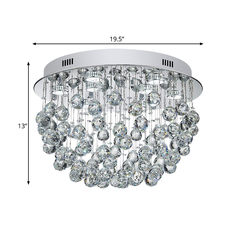 Crystal Orbs Fountain Flush Mount Light Modernist 9-Light Living Room Close to Ceiling Lamp in Chrome Clearhalo 'Ceiling Lights' 'Close To Ceiling Lights' 'Close to ceiling' 'Flush mount' Lighting' 790725