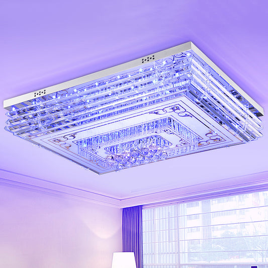 Chrome LED Flushmount Lighting Simple Crystal Laminated Rectangle Ceiling Flush Mount in 7 Color Light Chrome Clearhalo 'Ceiling Lights' 'Close To Ceiling Lights' 'Close to ceiling' 'Flush mount' Lighting' 790730