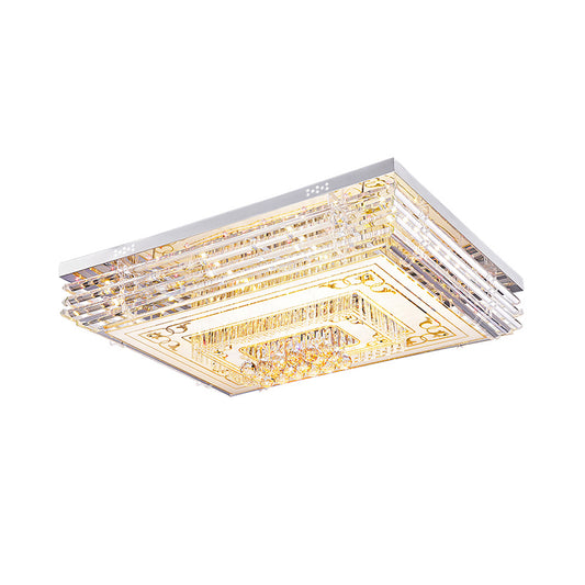 Chrome LED Flushmount Lighting Simple Crystal Laminated Rectangle Ceiling Flush Mount in 7 Color Light Clearhalo 'Ceiling Lights' 'Close To Ceiling Lights' 'Close to ceiling' 'Flush mount' Lighting' 790731