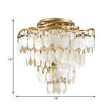 Coastal Layered Semi Flush Chandelier 4 Bulbs Shell Close To Ceiling Lighting Fixture in Brass Clearhalo 'Ceiling Lights' 'Close To Ceiling Lights' 'Close to ceiling' 'Semi-flushmount' Lighting' 790737