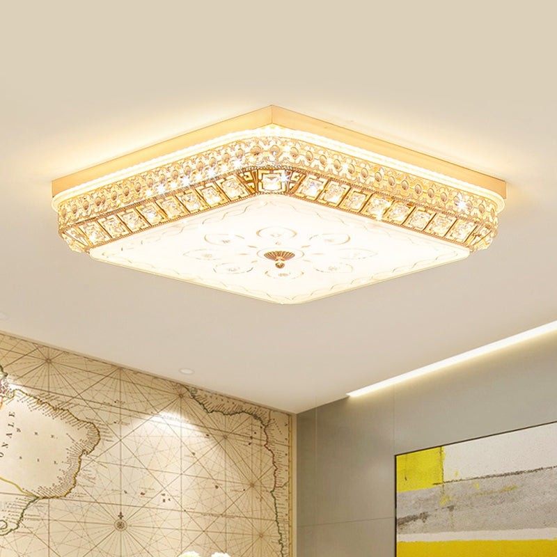 Crystal Gold Finish Flushmount Light Squared Simplicity LED Ceiling Flush Mount for Bedroom Gold Clearhalo 'Ceiling Lights' 'Close To Ceiling Lights' 'Close to ceiling' 'Flush mount' Lighting' 790738